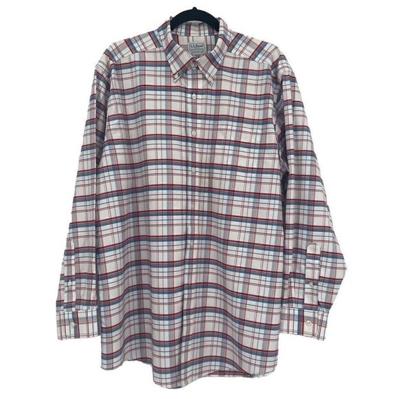 LL Bean Mens Plaid Button Down Shirt Size 17-34 - Picture 1 of 8